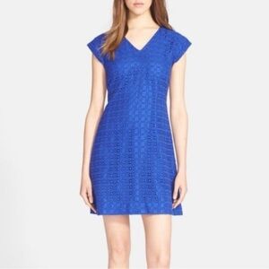 Kate Spade Women’s  Cobalt Blue Crochet/Eyelet V-Neck Cotton Dress Size 12